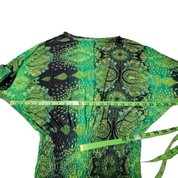 Comfy Paisley Blouse Green and Black Dolman Sleeves Blouse Top - Picture 5 of 5
